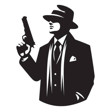 Siluet Gangster Silahlı Mafya Tehdit Resimleriyle Duruyor