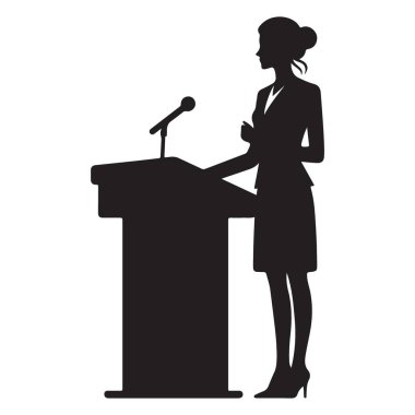 Lectern Siluet İllüstrasyonunda Profesyonel Kadın Sunumu