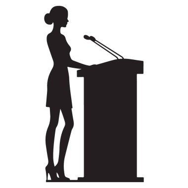 Podyum Dağıtım Keynote 'de Zarif Kadın Sözcüsü Silueti İllüstrasyonu