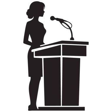 Podyum Siluetinde kendine güvenen bir kadın ustaca konuşma yapıyor.