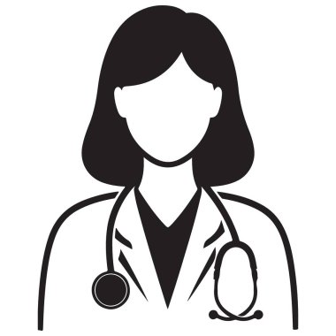 Vector Black Silhouette Illustration Stetoskoplu Kadın Doktor