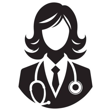Profesyonel Kadın Hekim Siluet Vektör Grafiği ve Stetoskop Kravatı