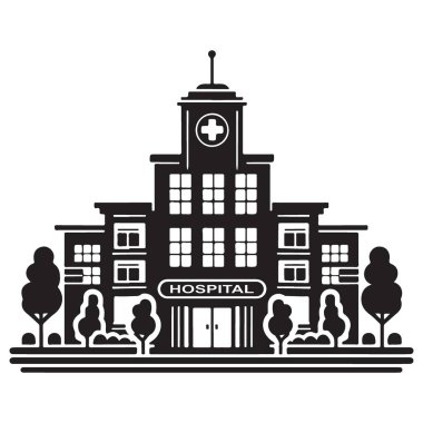 Tıbbi Endüstri için Hastane Binası Siluet Vektör Grafiği