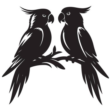 Büyüleyici papağan çifti silueti tasarım element vektör görüntüsü