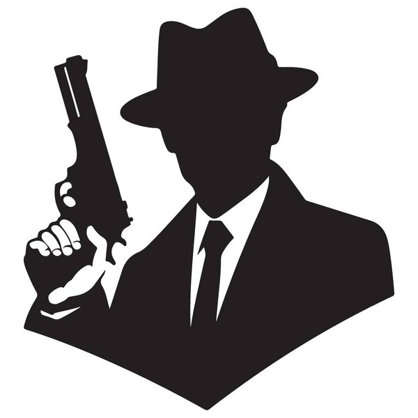 Драматический силуэт человека с револьверным векторным изображением