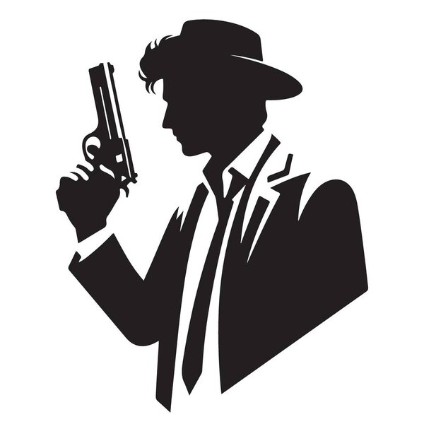 Таинственное детективное векторное искусство с пистолетом для творческого проекта