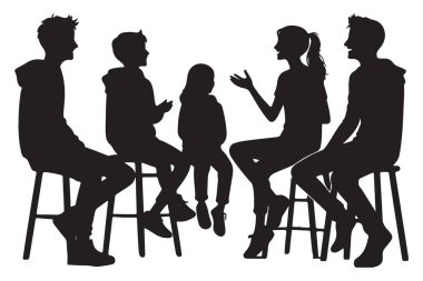 Grup Halkının Silueti Taburelerin Üzerinde Oturdu