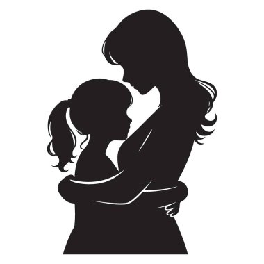 Anne ve çocuk vektör silueti hassas aile tasarımı kucaklıyor