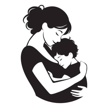 Siluet anne kucağında çocuk vektörü çizimi tasarımı