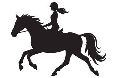 Siluet binici kadın aksiyon vektör sanatında ata biniyor.