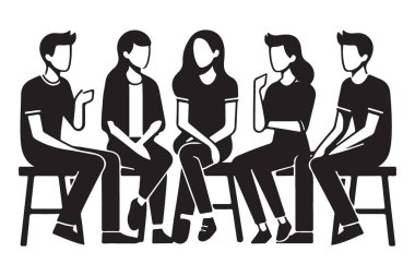 Grup terapisi siluet vektör sanat çizimi ve akıl sağlığı
