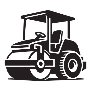 İnşaat ve Altyapı Projeleri için Steamroller Siluet Vektör İllüstrasyonu