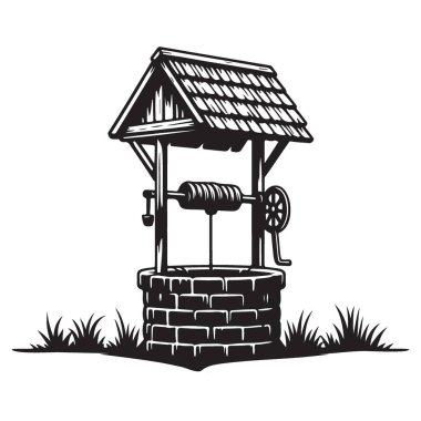 Rustik Tasarım Projeleri için Klasik Su Kuyusu Siluet Vektörü