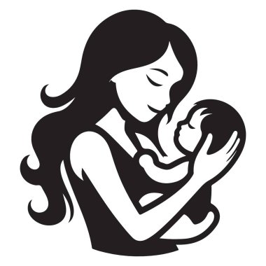 Aşk çizimi için kucağında bebek tutan anne silueti.