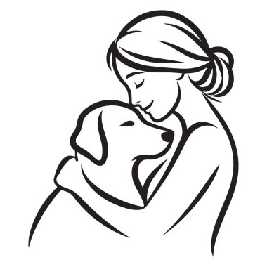 Kız Kucaklayan Köpek Silueti Sevecen Hayvan Sahibi İlişkisi Sanatı