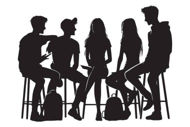 Genç Siluet Grubu Toplanıyor Sosyal Çember Grafik Tasarımı