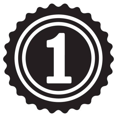 Bir Numaralı Rozet Vektör İllüstrasyonu Siyah ve Beyaz Tasarım