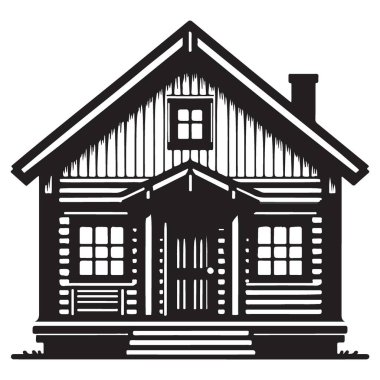 Doğa Aşıkları İçin Konforlu Kütük Kulübesi Silueti Vektör İllüstrasyonu