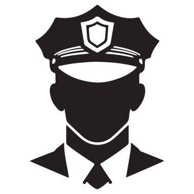 Polis Memuru Siluet Kafa ve Omuz Portresi İllüstrasyonu