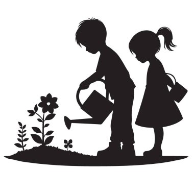 Siluet çocuklar eğitim temaları için vektör illüstrasyonları oluşturuyorlar