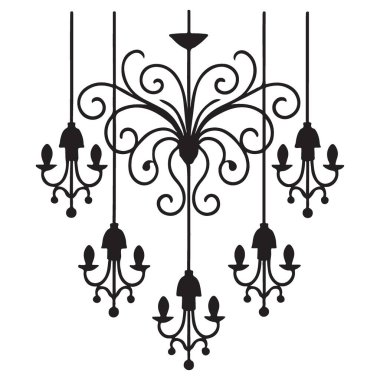 Zarif Tasarım Projeleri için Süslü Siluet Chandelier Vektör İllüstrasyonu