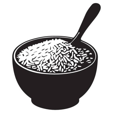 Kaşık besleyici gıda vektör sanatıyla bir kase pirinç illüstrasyonu