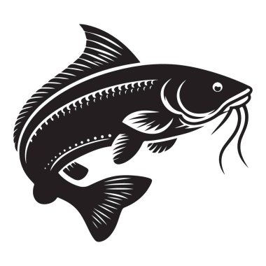 Catfish Vector İllüstrasyon Balık ve Nehir Hayatı Silüeti