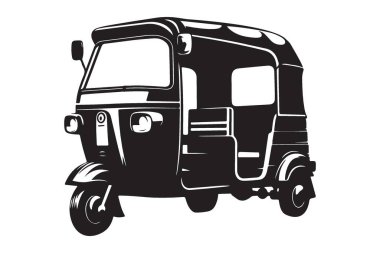 Siyah ve Beyaz Otomobil Rickshaw Çizim Tasarımı Araştırması