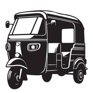 Otomobil Rickshaw Siluet Vektör İllüstrasyonu Üç Tekerlekli Araç Tasarımı