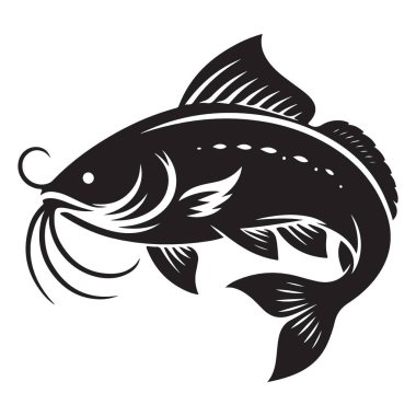 Siluet Kedi Balığı Vektör İllüstrasyonu Su Ürünleri Tatlı Su Balığı