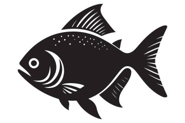 Zarif Siyah Balık Vektör İllüstrasyonu Basit ve Temiz Biçim