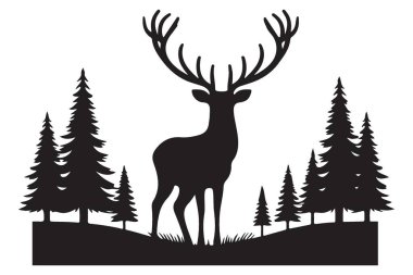 Vahşi Yaşam İçin Görkemli Geyik Siluet Vektör Sanatı Tasarımı