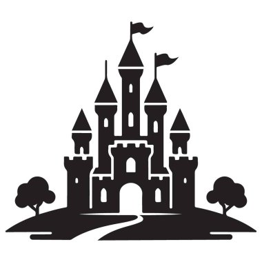Peri Masalı Tasarımları için Büyüleyici Kale Silüeti Vektör İllüstrasyonu