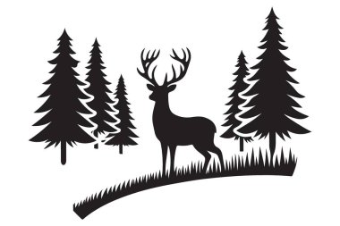 Görkemli Buck 'ın zarif silueti Grassy Hillside' da otluyor.