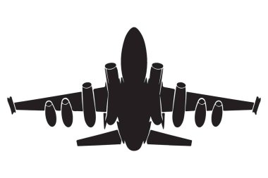 Askeri Kargo Uçağı Siyah Siluet Üst Görünüm Vektör Tasarımı