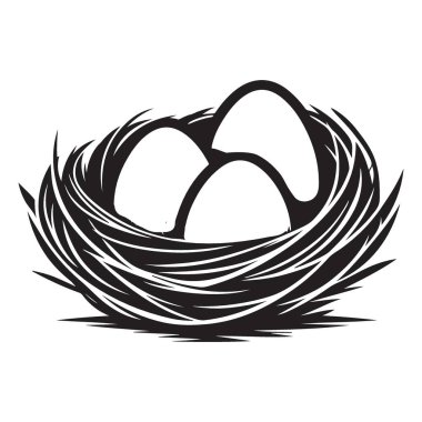 Yumurta Vektörü Grafik Tasarımı ile Kuş Yuvası Siyah Silueti