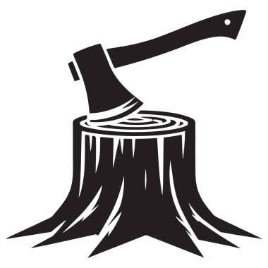 Siyah Siluet Baltası, Tahta Kesen Vektör Çizimi Tasarımı