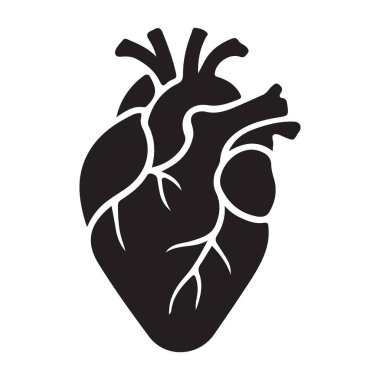 Anatomik Kalp Silüeti Görüntü Siyah ve Beyaz Tıbbi Vektör