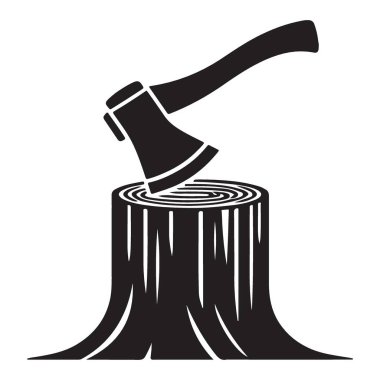 Ağaç Damgasındaki Balta Kütük Silueti Çizimi ya da Ahşap İşleme