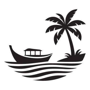 Tropik Ada Palmiye Ağacı ve Bot Vektörü Resimleri Tatil İçin