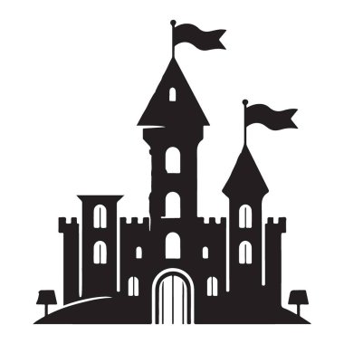 Fantezi Tasarımları için Majestic Castle Siluet Vektör İllüstrasyonu