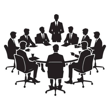 Yuvarlak Masa Etrafında İş Yöneticisi Toplantısı Silüet Çizimi