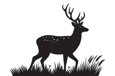 Meadow Vektör Sanat Resimlerinde Siyah Siluet Geyiği