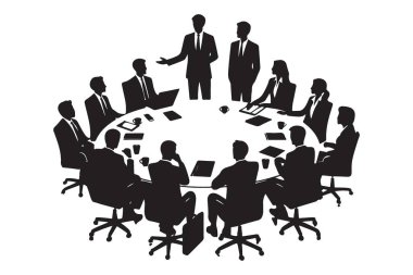 Takım yöneticileri masanın etrafında otururken iş konferansı silueti