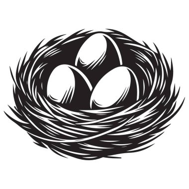 Siluet kuş yuvası yumurta vektör çizimleriyle dolu