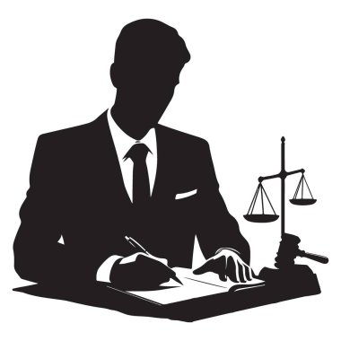 Hukuki Kavram Tasarımı için Avukat Silueti İllüstrasyon Vektör Resmi