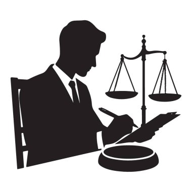 Adalet Simgesi Ölçekli Hukuk Silueti İllüstrasyonu Avukatı