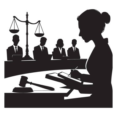 Siluet hukuki süreç adalet mahkemesi profesyonelleri yargı sistemi illüstrasyonu