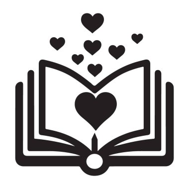 Büyüleyici açık kitap tutkulu okuyucular için kalp vektör çizimi