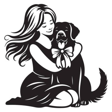 Kucaklaşan Köpek Silueti Köpek Sevgisi ve Minnettarlığının Çizimi